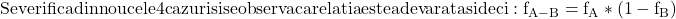 \rm{ Se verifica din nou cele 4 cazuri si se observa ca relatia este adevarata si deci:f_{A-B}=f_{A}*(1-f_{B}) 