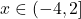  	x \in  \left( { - 4,2} \right] 	