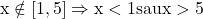 \rm{x\notin[1,5]\Rightarrow x<1  sau x>5