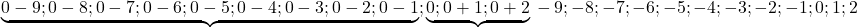 \rm{ \underbrace{0-9 ; 0-8 ; 0-7; 0-6 ; 0-5 ; 0-4 ; 0-3 ; 0-2 ; 0-1}; \underbrace{0 ; 0+1 ; 0+2}\\ 	  -9  ;  -8  ;  -7 ;  -6 ;  -5  ;  -4 ;  -3  ;  -2  ;  -1 ;   0   ;  1  ;   2\re 