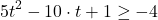 \[ 	5t^2  - 10 \cdot t + 1 \ge  - 4 	\]