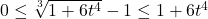 0\leq\sqrt[3]{1+6t^4}-1\leq 1+6t^4