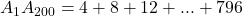 \bl A_{\small 1}A_{\small 200}=4+8+12+...+796