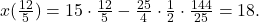 x(\frac{12}{5})=15\cdot \frac{12}{5}-\frac{25}{4}\cdot \frac{1}{2}\cdot \frac{144}{25}=18.