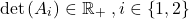 \[\det \left( {{A_i}} \right) \in {\mathbb{R_ +} }\;,i \in \left\{ {1,2} \right\}\]