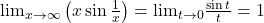 {\lim }\limits_{x \to \infty } \left( {x\sin \frac{1}{x}} \right) =  {\lim }\limits_{t \to 0} \frac{{\sin t}}{t} = 1