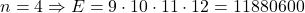 n=4 \Rightarrow E=9\cdot 10\cdot 11\cdot 12=11880 \gt 600