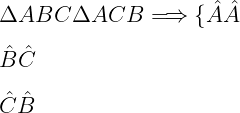  	 	\it{\Large \Delta ABC \eq \Delta ACB \Longrightarrow \{\hat A\eq \hat A\\\;\\\hat B\eq \hat C  \\\;\\\hat C\eq \hat B} 	