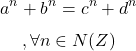  	\[ 	a^n  + b^n  = c^n  + d^n 	\] 	 \[ 	,\forall n \in N(Z) 	\] 	   