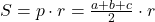 S=p \cdot r=\frac{a+b+c}{2} \cdot r