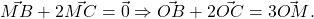 \vec{MB}+2\vec{MC}=\vec{0}\Rightarrow \vec{OB}+2\vec{OC}=3\vec{OM}.