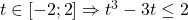  	t \in \left[ { - 2;2} \right] \Rightarrow t^3  - 3t \le 2 	