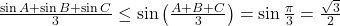 \frac{\sin A + \sin B + \sin C}{3}\leq \sin\left( \frac{A+B+C}{3}\right)=\sin \frac{\pi}{3}=\frac{\sqrt{3}}{2}