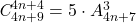  	 	\it{\bl C_{4n+9}^{4n+4} = 5\cdot A^3_{4n+7}} 	