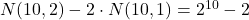 N(10,2)-2\cdot N(10,1)=2^{10}-2