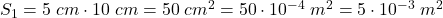 \bl S_{\small 1}=5\;cm\cdot10\;cm=50\;cm^{\small 2}=50\cdot 10^{\small -4}\;m^{\small 2}=5\cdot 10^{\small -3}\;m^{\small 2}