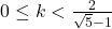 0\leq k<\frac{2}{\sqrt{5}-1}