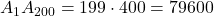 \bl A_{\small 1}A_{\small 200}=199\cdot 400=79600