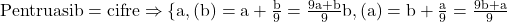 \rm{Pentru a si b=cifre \Rightarrow \{a,(b)=a+\frac{b}{9}=\frac{9a+b}{9}\\b,(a)=b+\frac{a}{9}=\frac{9b+a}{9}} 	 	 	